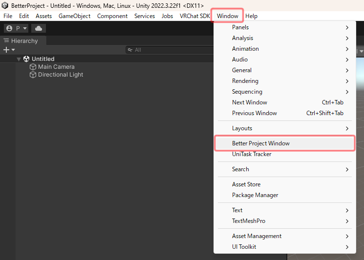 How to open Better Project Window